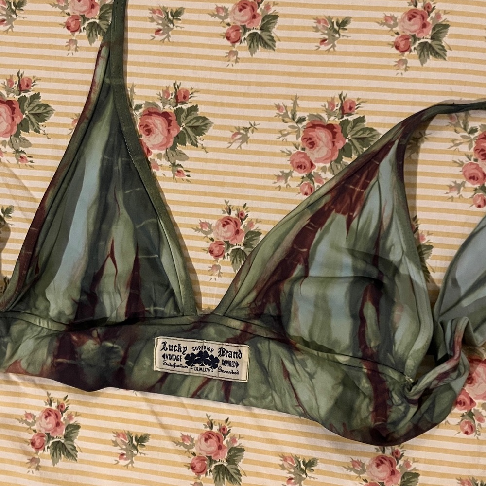 Lucky Brand Olive and Maroon Bikini Top